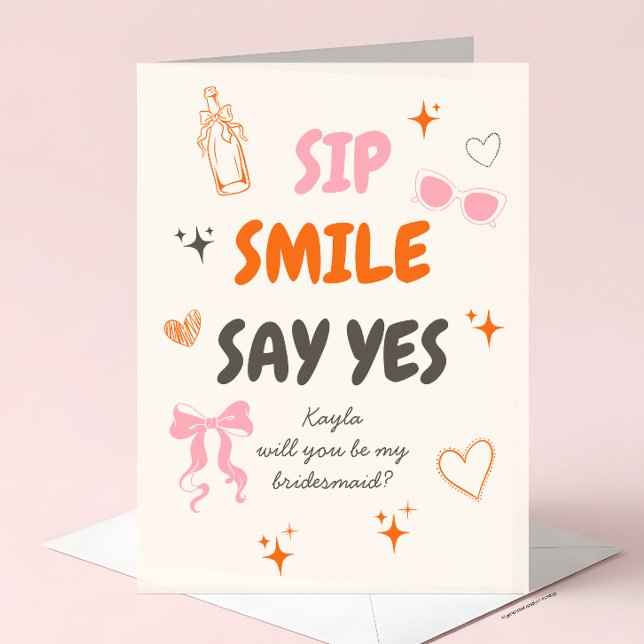 Pink  + Orange Doodle Bridesmaid Proposal Card (Creator Uploaded)