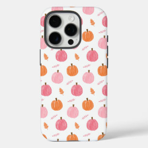 Pink Orange Fall Pumpkin Leaves Pattern iPhone 16 Pro Case