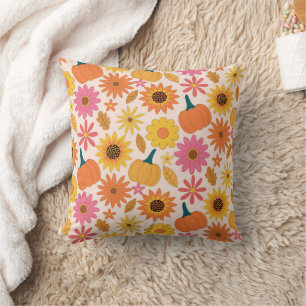 Pink Orange fall Pumpkins with sunflowers  Cushion