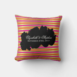 Pink, Orange & Faux Metallic Gold Stripes Cushion