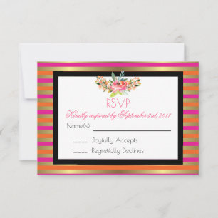 Pink, Orange & Faux Metallic Gold Stripes RSVP