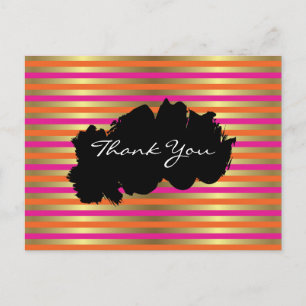 Pink, Orange & Faux Metallic Gold Stripes Thanks Postcard