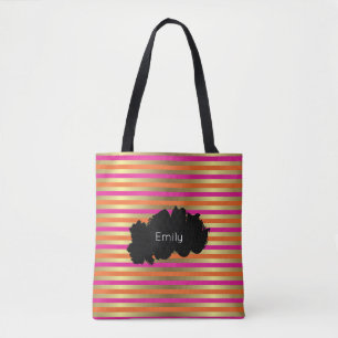 Pink, Orange & Faux Metallic Gold Stripes Tote Bag
