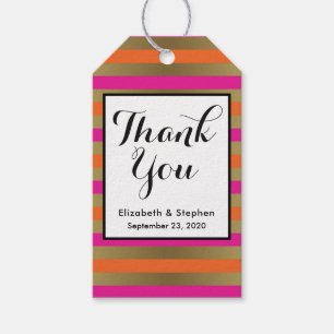Pink, Orange & Faux Metallic Stripes Thank You Gift Tags