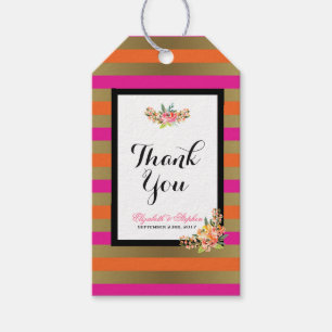 Pink, Orange & Faux Metallic Stripes w/ Florals Gift Tags