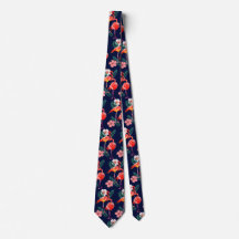 Pink Orange Flamingo Pattern on Navy Blue