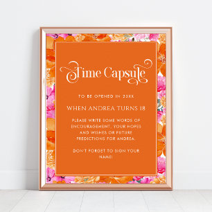 Pink & Orange Floral Baby Shower Time Capsule Poster