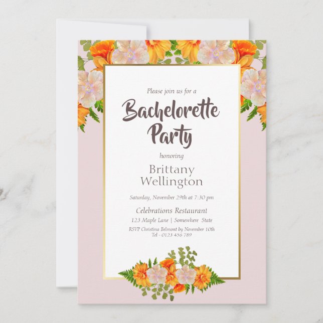 Pink Orange Floral Bachelorette Party Invitation (Front)