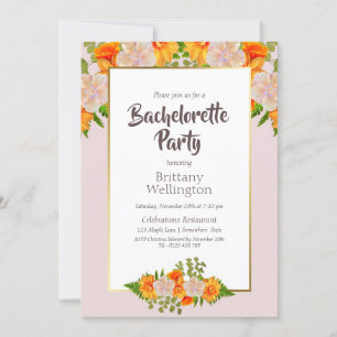 Pink Orange Floral Bachelorette Party Invitation