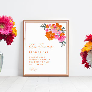 Pink & Orange Floral Bridal Shower Flower Bar Sign
