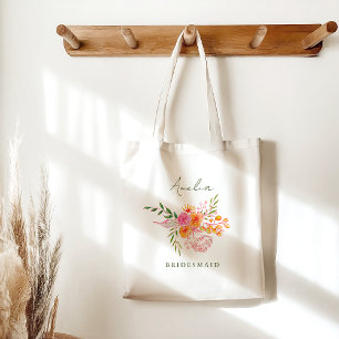 Pink Orange Floral Bridal Shower Welcome Sign Tote Bag