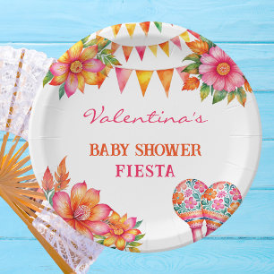 Pink Orange Floral Colourful Fiesta Baby Shower Paper Plate