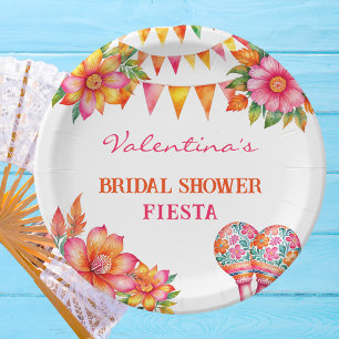 Pink Orange Floral Colourful Fiesta Bridal Shower Paper Plate