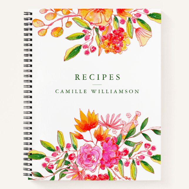Pink Orange Floral Custom Bridal Shower Recipe Notebook (Front)