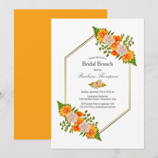 Pink Orange Floral Floral Bridal Brunch Invitation (Front/Back)