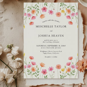 Pink Orange Floral Formal Wedding Invitation