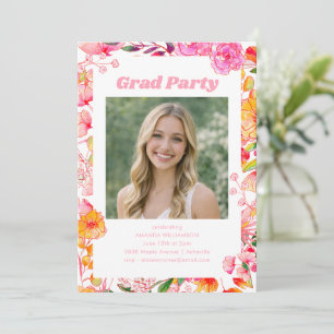 Pink Orange Floral Graduation Party Photo 2026 Invitation