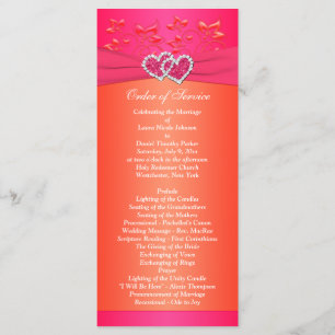 Pink Orange Floral, Hearts Wedding Program 2