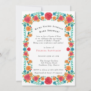 Pink Orange Floral Mexican Fiesta Baby Shower Invitation