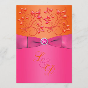 Pink, Orange Floral Monogram Wedding Invitation