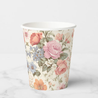 Pink Orange Floral Paper Cups