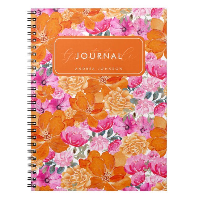 Pink Orange Floral Personalised Gratitude Journal  (Front)