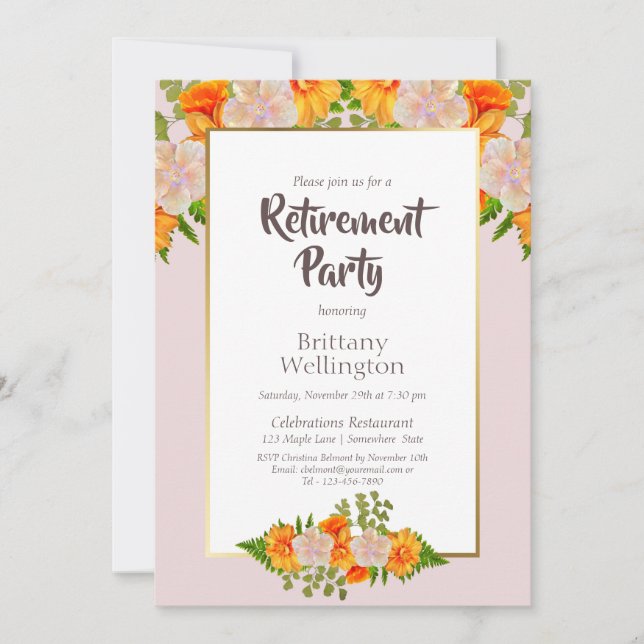 Pink Orange Floral Retirement Party Invitation (Front)