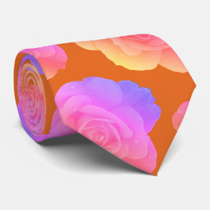 Pink Orange Floral Rose Modern Stylish Gift Favour Tie