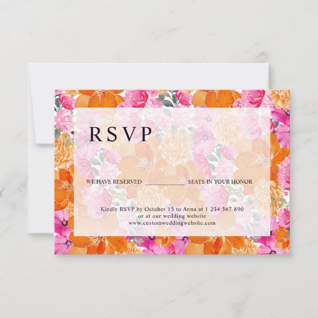 Pink & Orange Floral Seats Reserved in Your Honour RSVP Card (Front)
