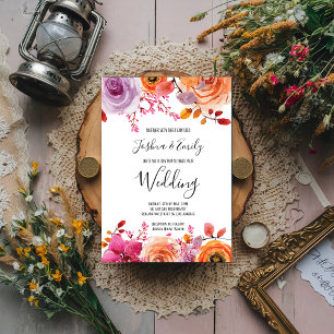 Pink Orange Floral Spring Autumn Wedding Invitation