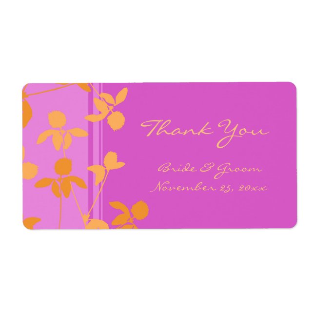 Pink Orange Floral Swirls Wedding Labels (Front)