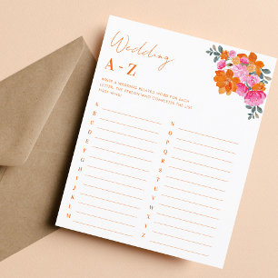 Pink Orange Floral Wedding A-Z Bridal Shower Game
