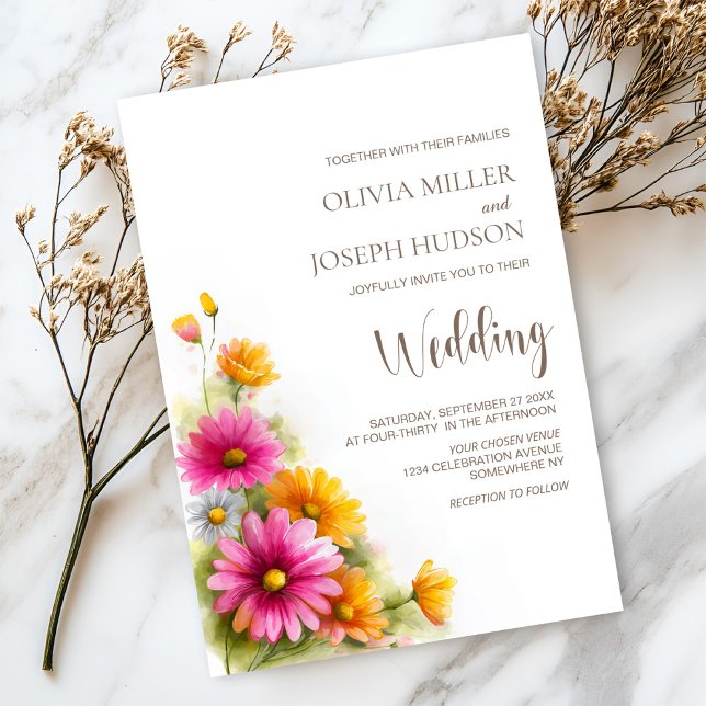 Pink Orange Floral Wedding Invitation (Creator Uploaded)