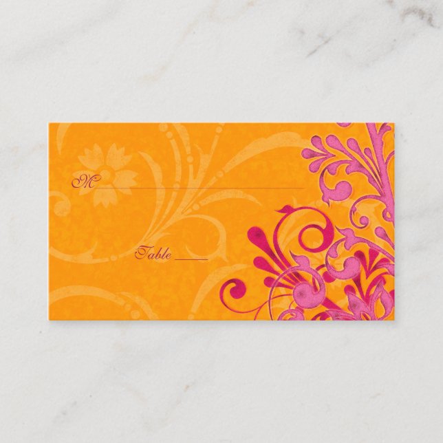 Pink & Orange Floral Wedding Place or Escort Cards (Front)