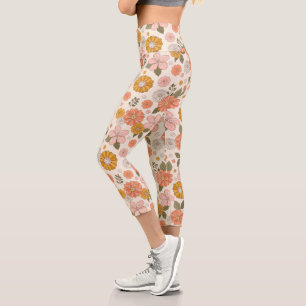 Pink & Orange Flower Garden Pattern Capri Leggings