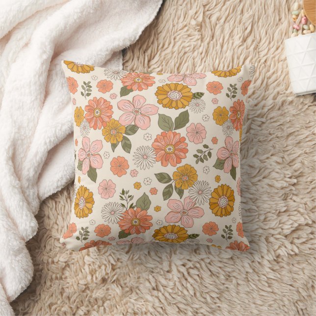 Pink & Orange Flower Garden Pattern Cushion (Blanket)