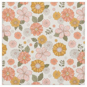 Pink & Orange Flower Garden Pattern Fabric