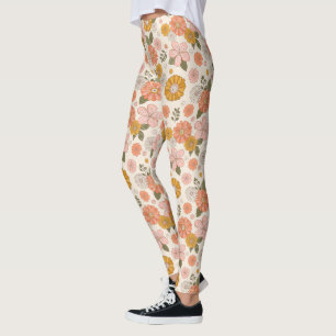 Pink & Orange Flower Garden Pattern Leggings