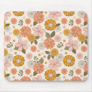 Pink & Orange Flower Garden Pattern Mouse Pad