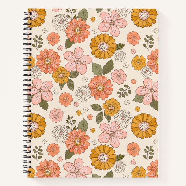 Pink & Orange Flower Garden Pattern Notebook (Front)