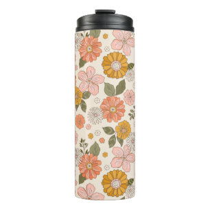 Pink & Orange Flower Garden Pattern Thermal Tumbler
