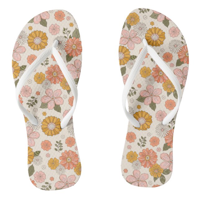 Pink & Orange Flower Garden Pattern Thongs (Footbed)
