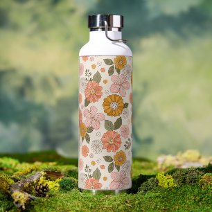 Pink & Orange Flower Garden Pattern Water Bottle