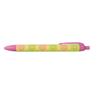 Pink Orange Flower Pattern Black Ink Pen