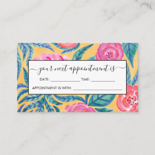 Pink Orange Flowers Leaves Watercolor Pattern Appointment Card