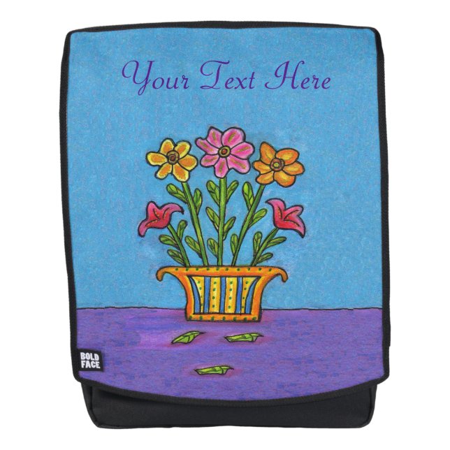 Pink Orange Flowers on Stems in Fancy Vase Backpack (Front)