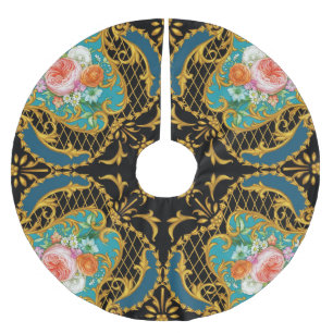 Pink Orange Flowers: Square Composition Brushed Polyester Tree Skirt