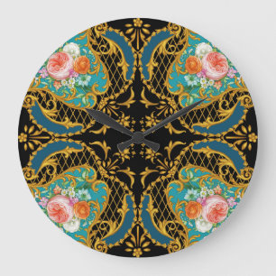 Pink Orange Flowers: Square Composition Large Clock