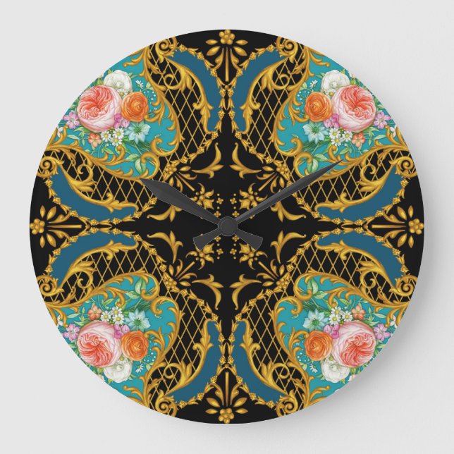 Pink Orange Flowers: Square Composition Large Clock (Front)