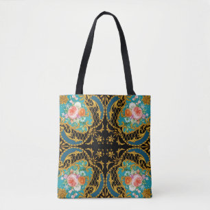Pink Orange Flowers: Square Composition Tote Bag